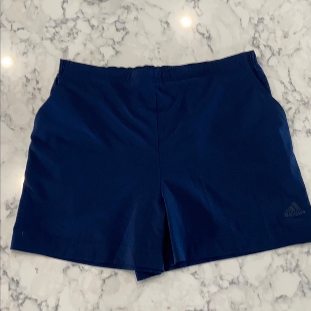 Adidas flat front athletic shorts, navy, M